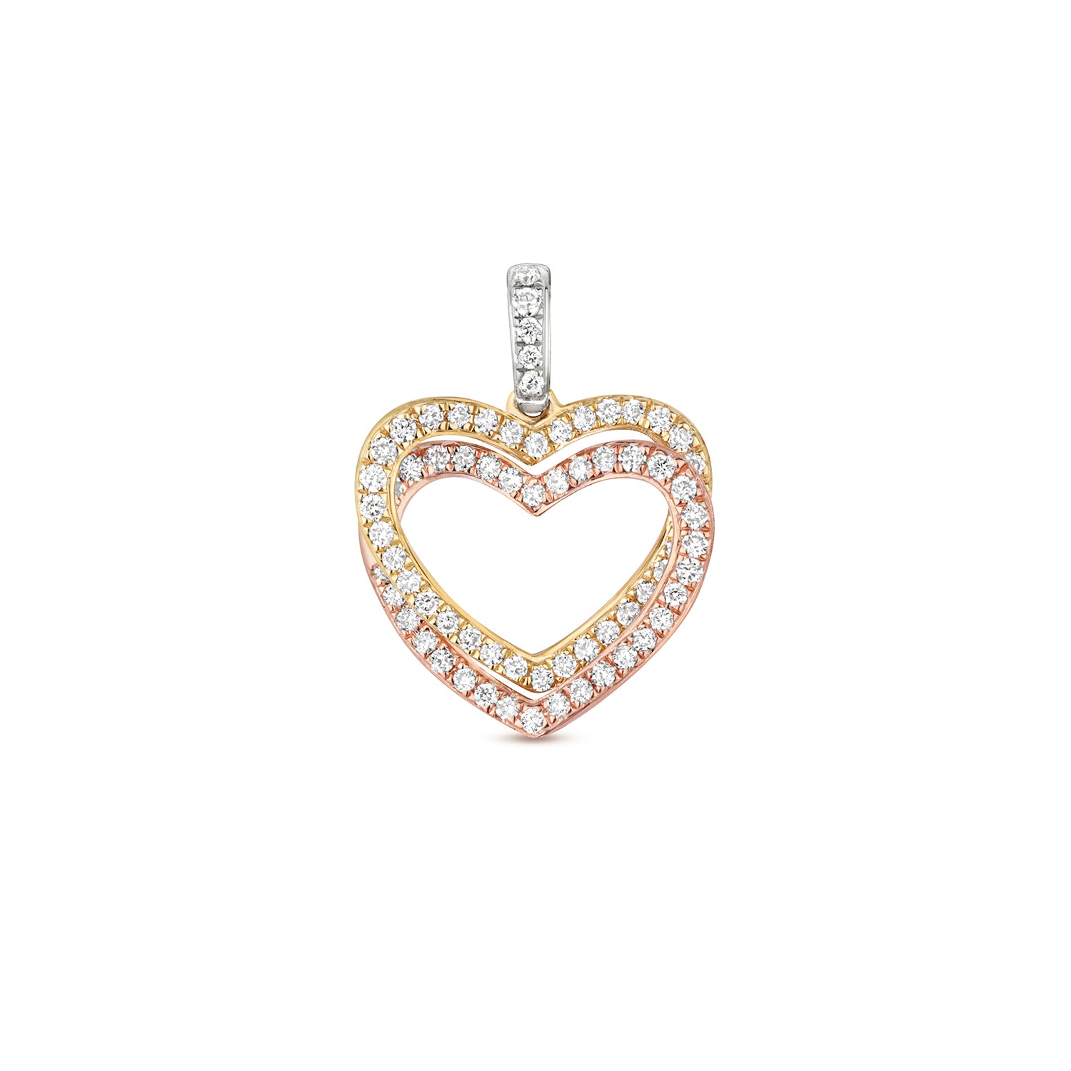 18K Gold and Diamond Overlapping Hearts Pendant