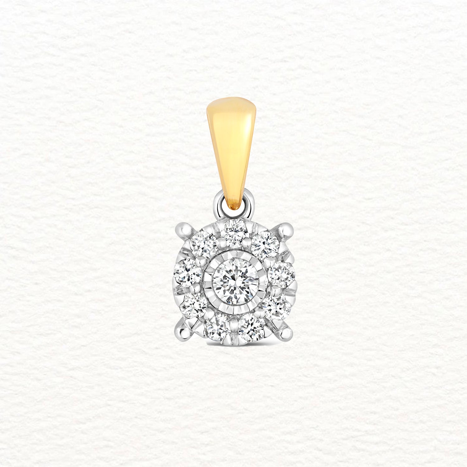 18K Gold and Diamond Illusion Round Cluster Pendant