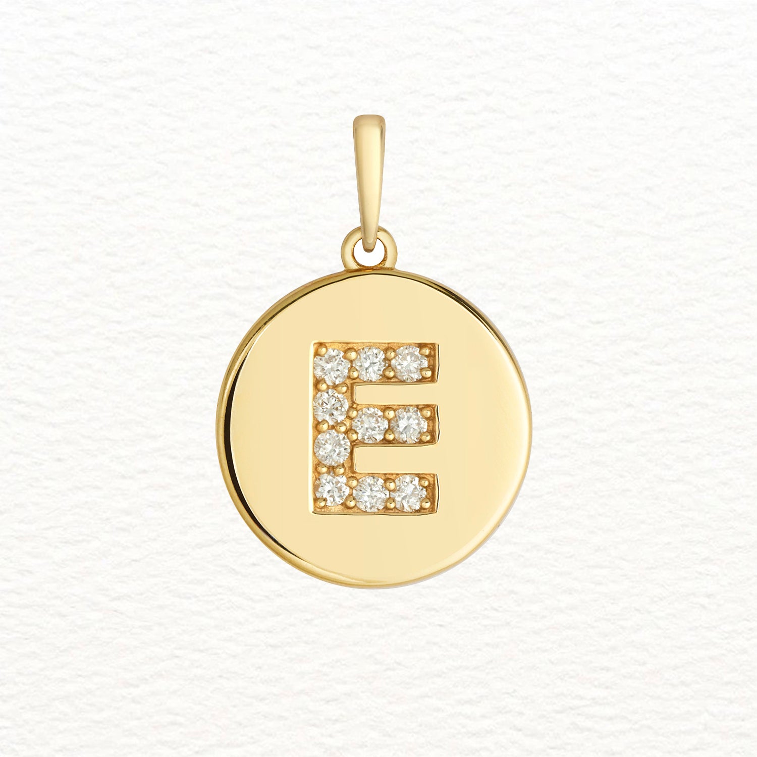 18K Gold and Diamond Round Initial Pendant