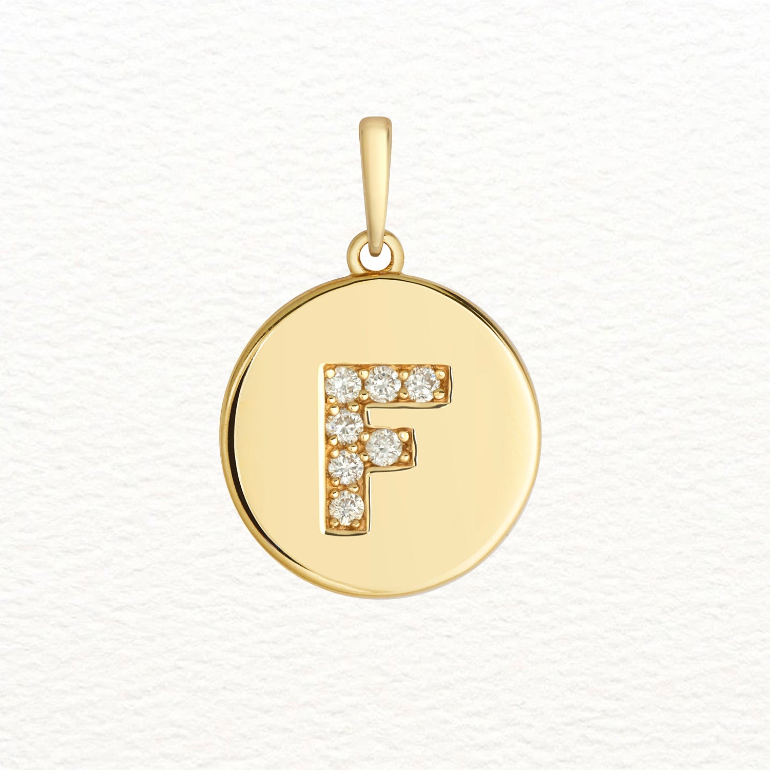 18K Gold and Diamond Round Initial Pendant