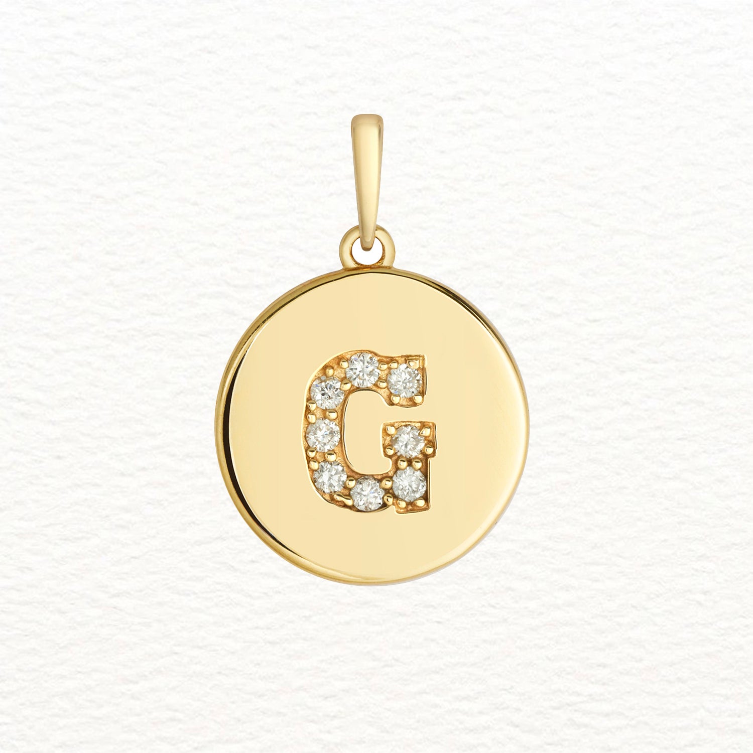 18K Gold and Diamond Round Initial Pendant