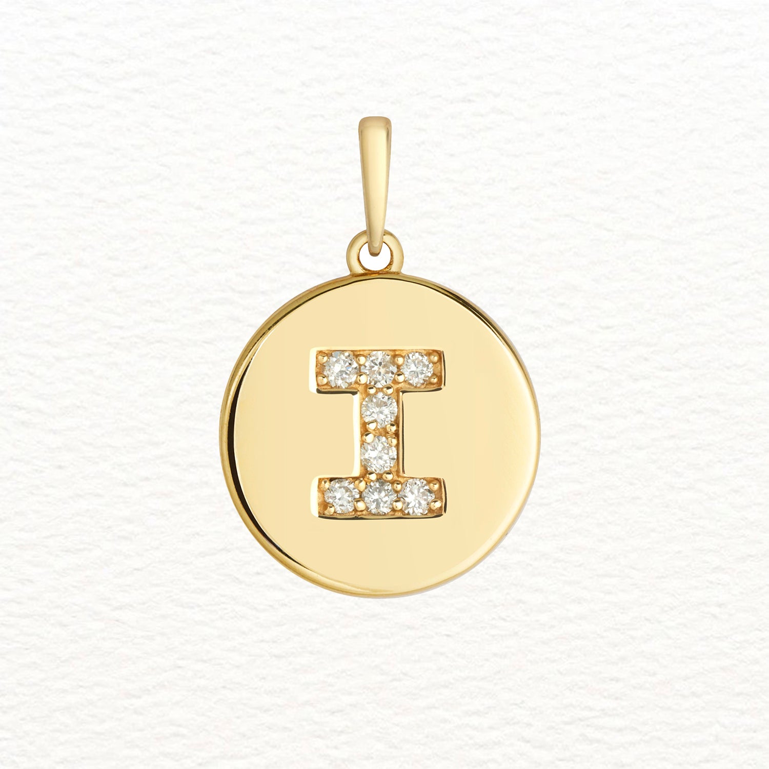 18K Gold and Diamond Round Initial Pendant