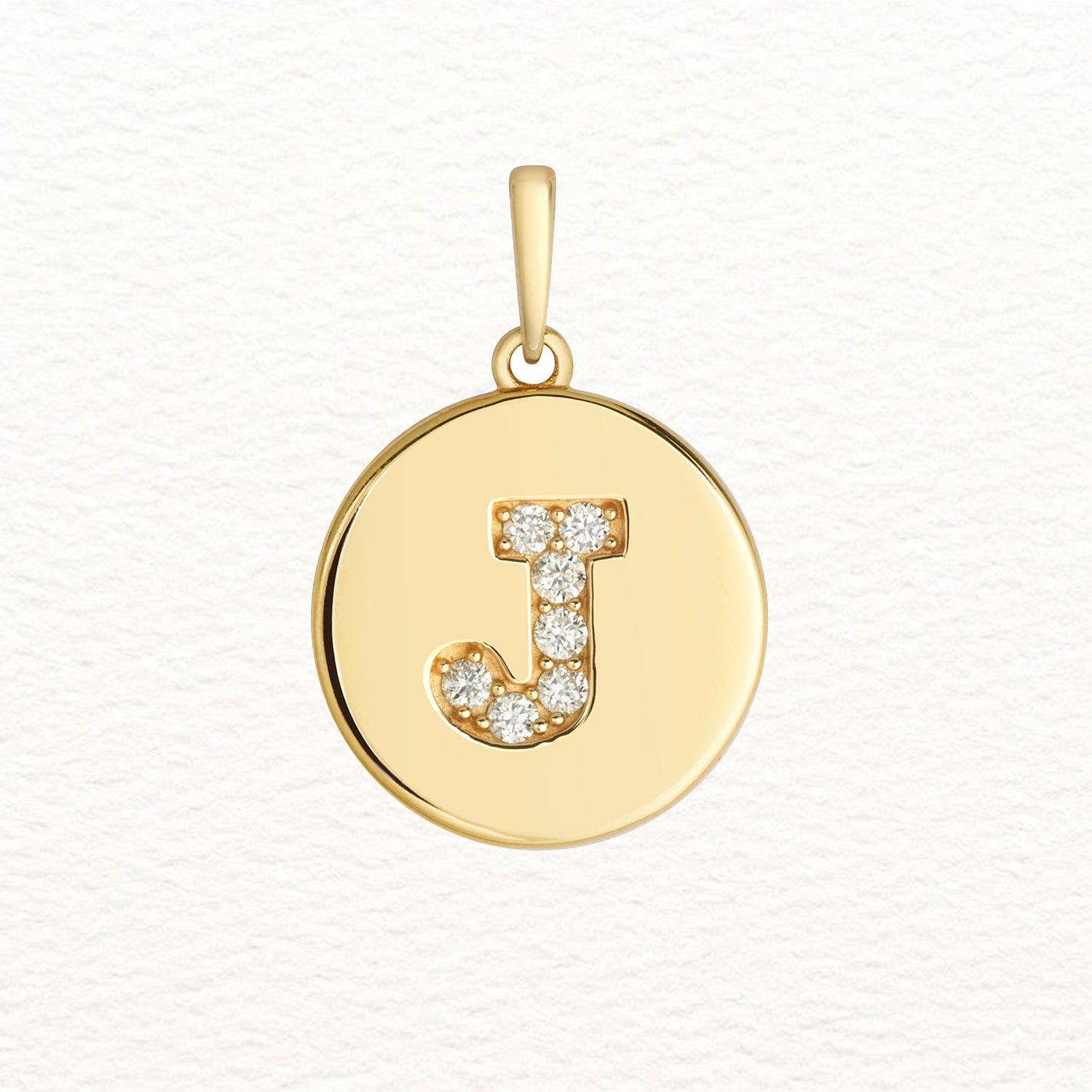 18K Gold and Diamond Round Initial Pendant
