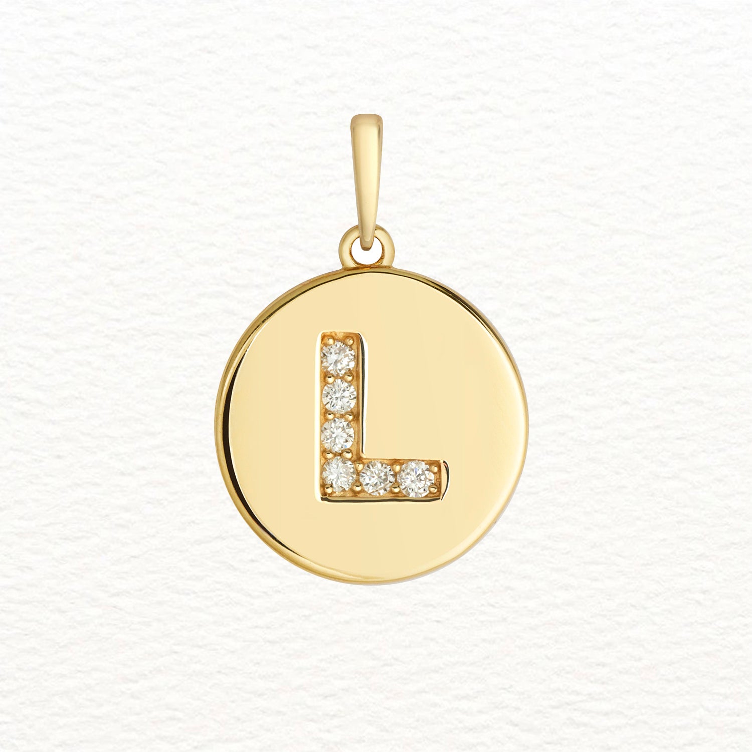 18K Gold and Diamond Round Initial Pendant