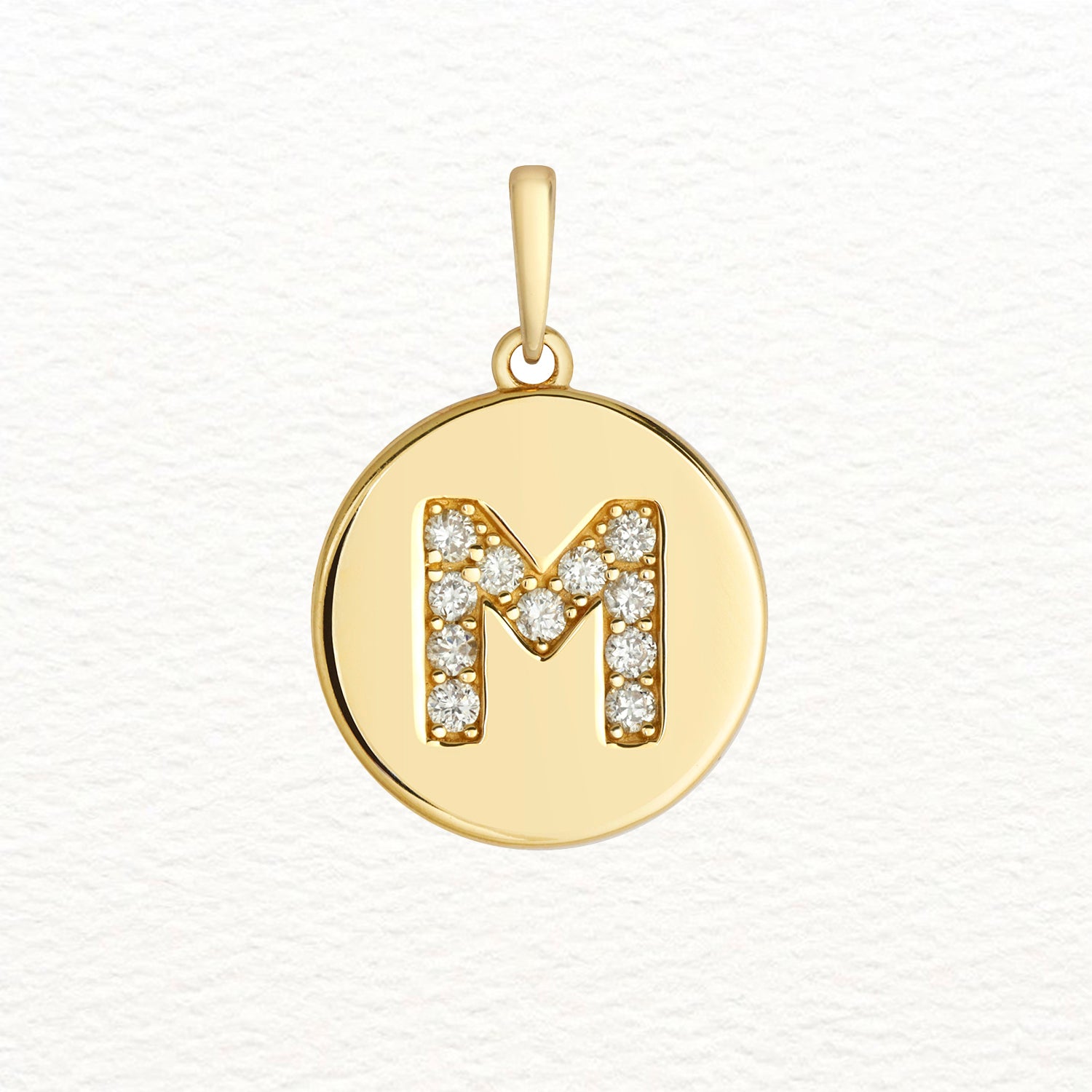 18K Gold and Diamond Round Initial Pendant