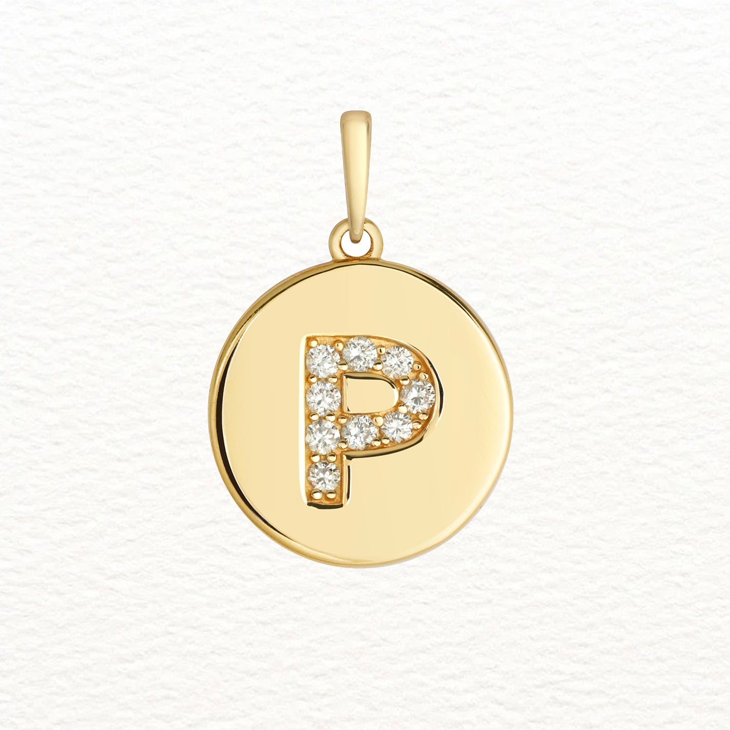 18K Gold and Diamond Round Initial Pendant