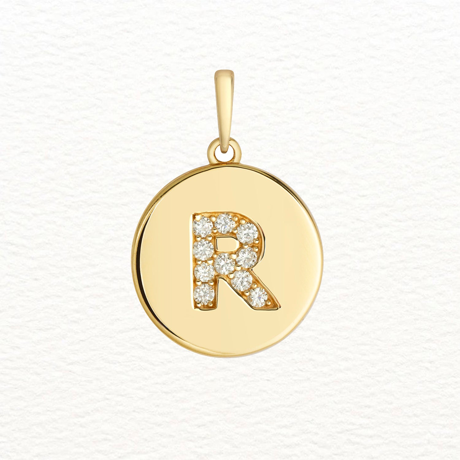 18K Gold and Diamond Round Initial Pendant