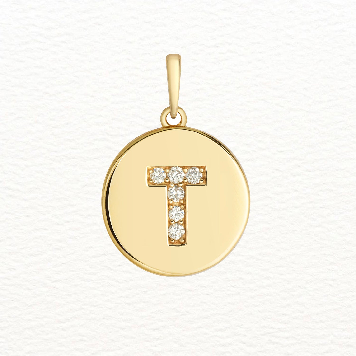 18K Gold and Diamond Round Initial Pendant