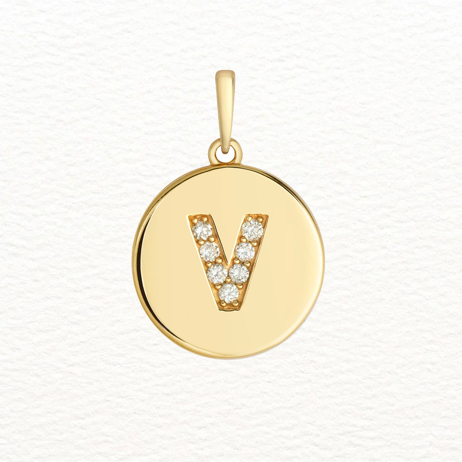 18K Gold and Diamond Round Initial Pendant